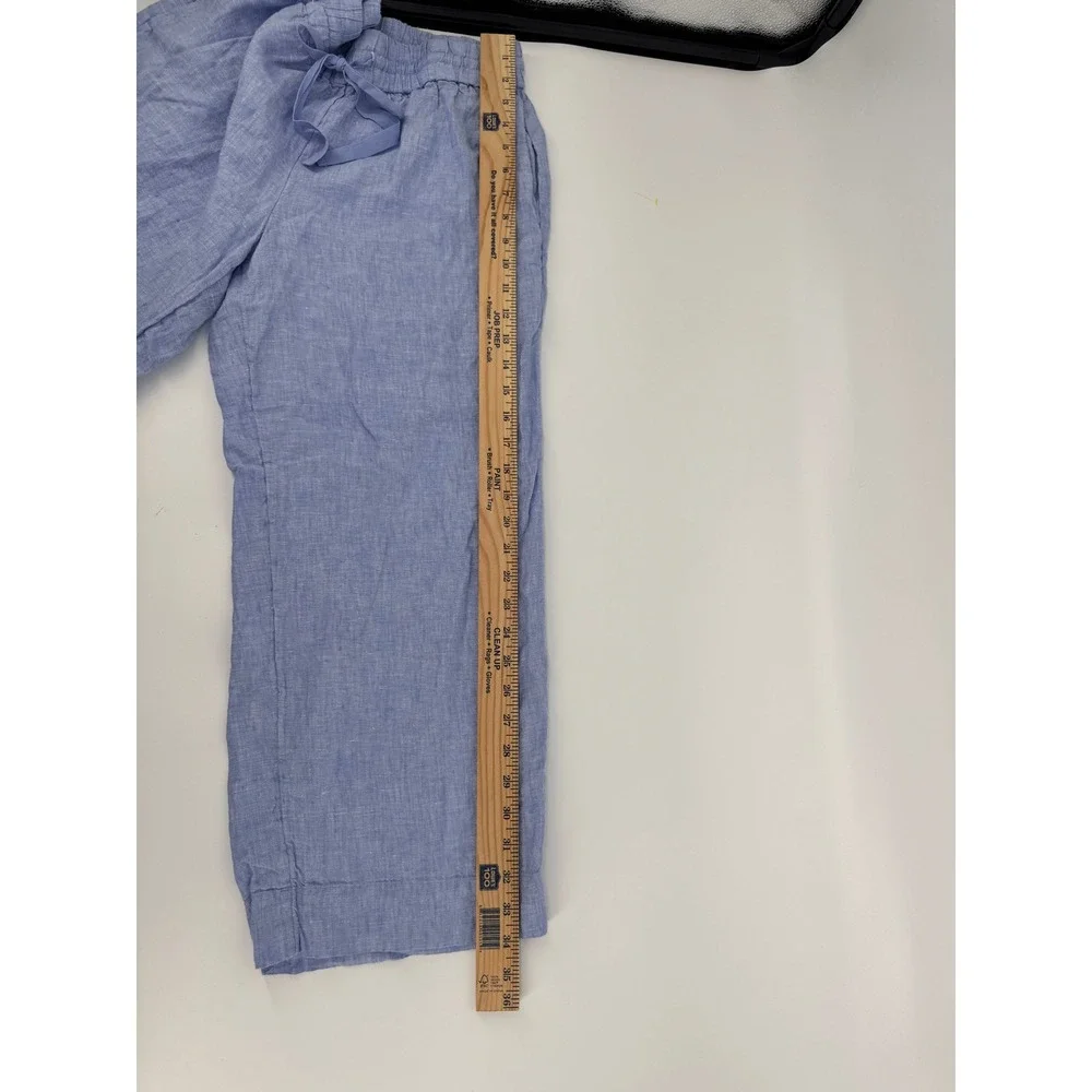 J.Crew Linen Wide Leg Pants Women S Blue Elastic Waist Drawstring Coastal Summer
